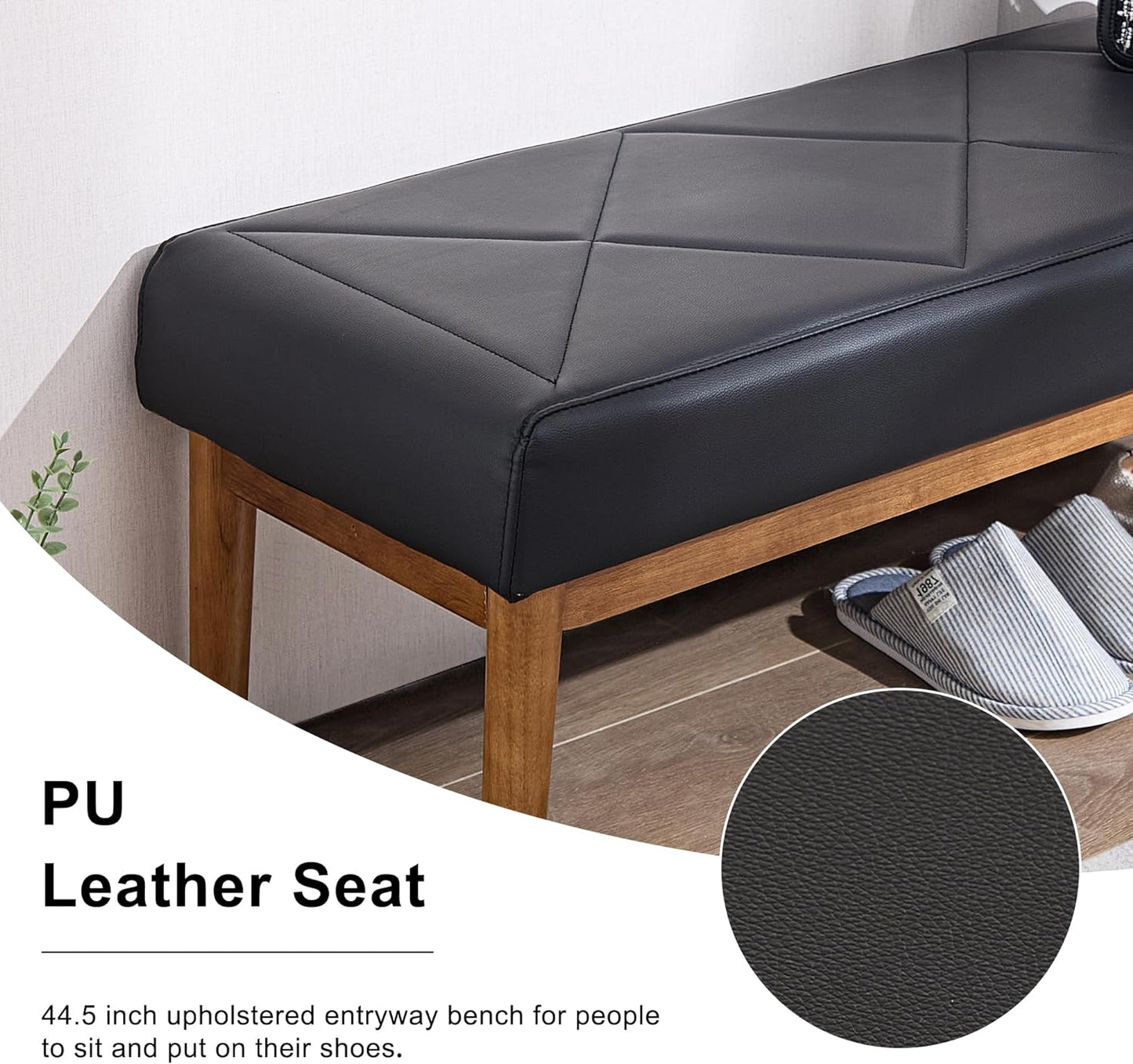 VECELO 44.5”Upholstered Entryway Bench Dining Table Ottoman Seats with Solid Wood Legs