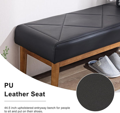 VECELO 44.5”Upholstered Entryway Bench Dining Table Ottoman Seats with Solid Wood Legs
