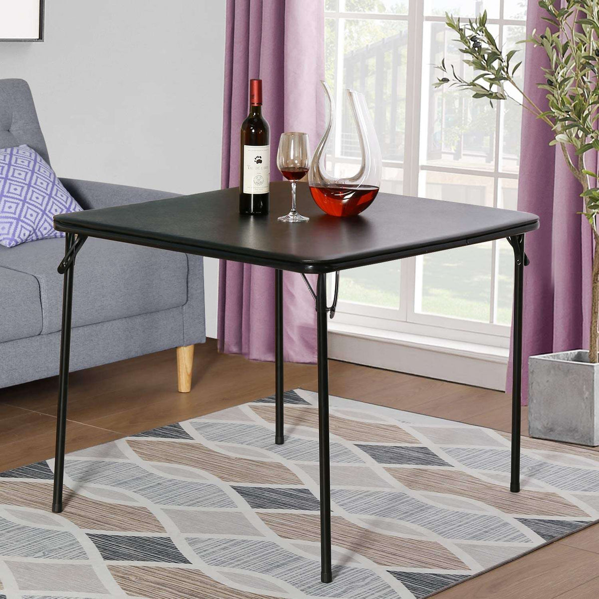 VECELO Portable Folding Card Table Square and Chair Sets with Collapsible Legs & Vinyl Upholstery (5 PCS)