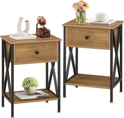 VECELO Versatile Nightstand X-Design End Side Table with Bin Drawer, 1 pack/2packs