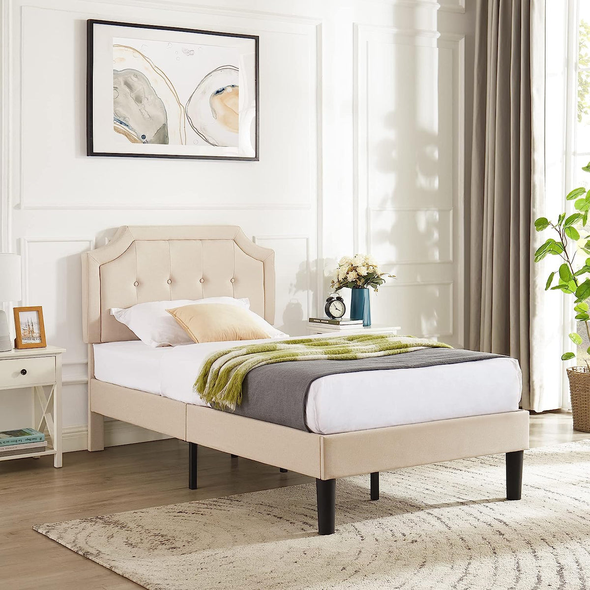 VECELO Premium Upholstered Platform Bed Diamond Stitched Panel Headboard