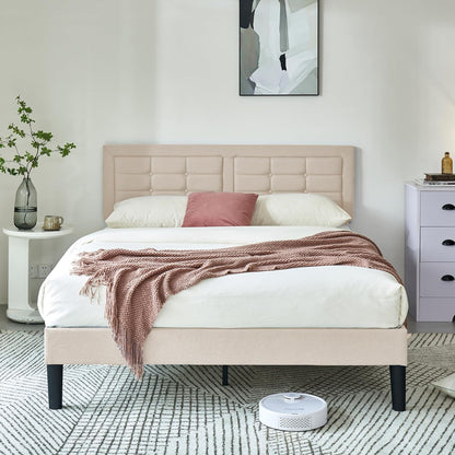 Base de cama tapizada VECELO con cabecero de altura ajustable
