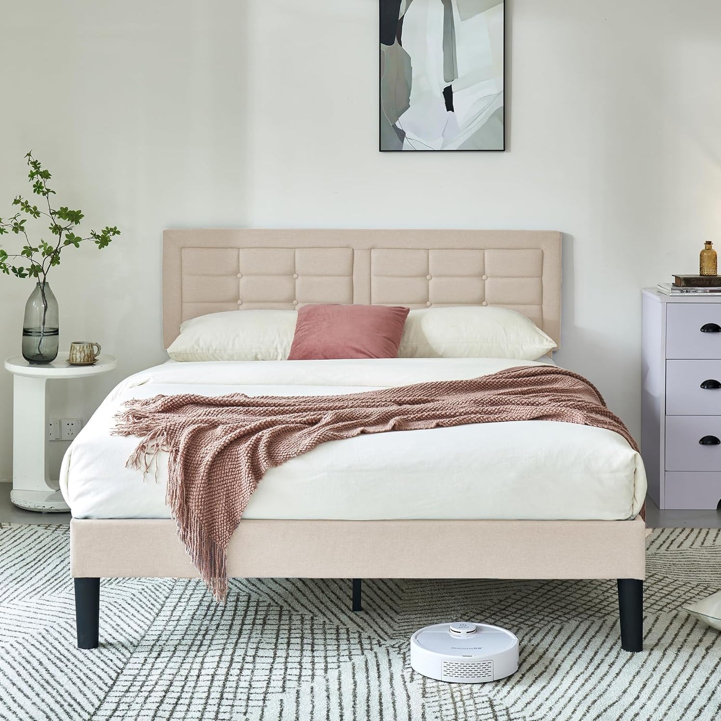 Base de cama tapizada VECELO con cabecero de altura ajustable