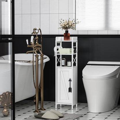 VECELO Kleiner Badezimmerschrank, schmaler Toilettenpapierhalter mit Tür & 2 Ablagen