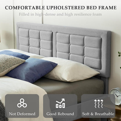 Base de cama tapizada VECELO con cabecero de altura ajustable