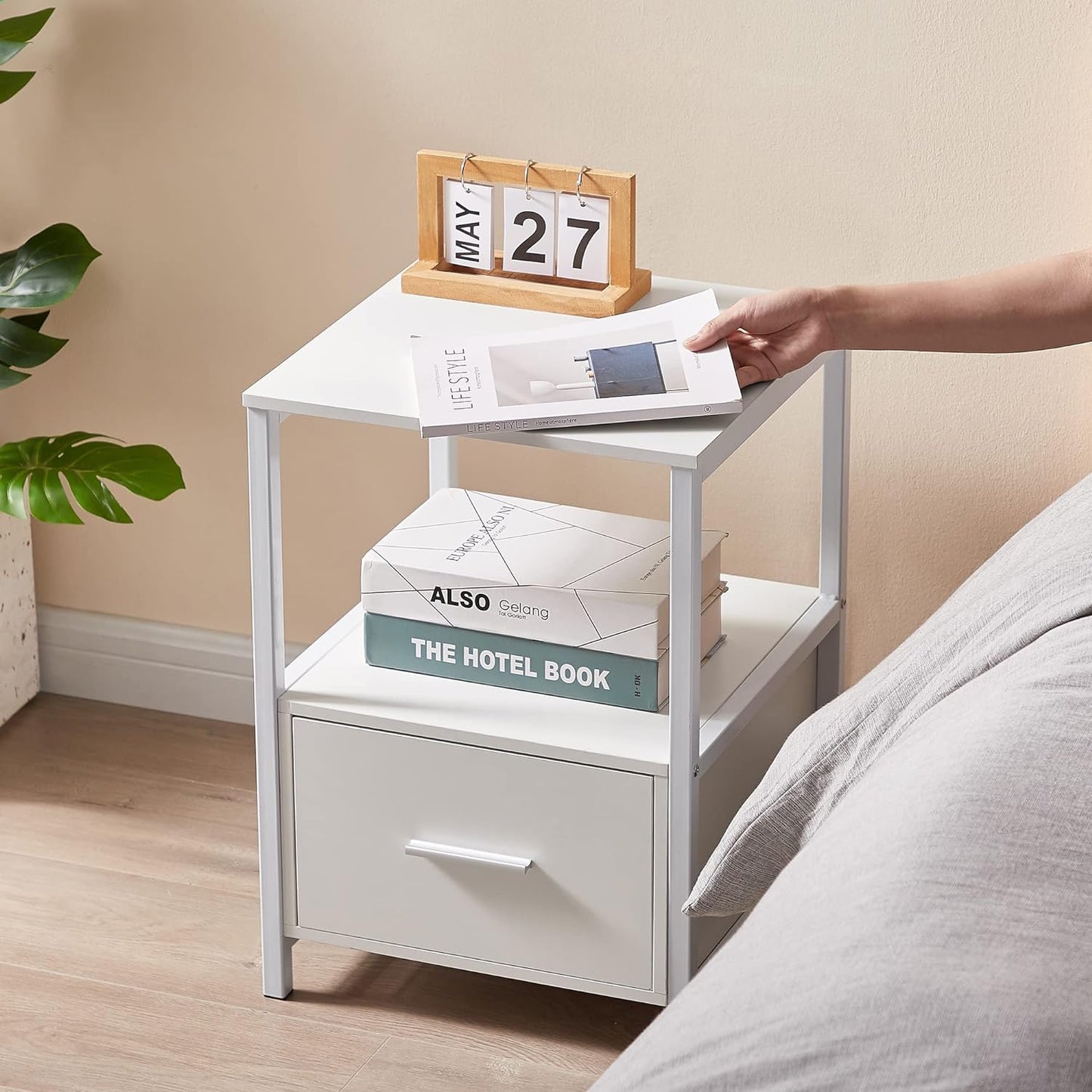 VECELO Nightstand Modern Square End Side Table, 1 Pack/2 Packs