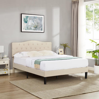 VECELO Classic Upholstered Platform Bed Frame with Diamond Stitched Cloth