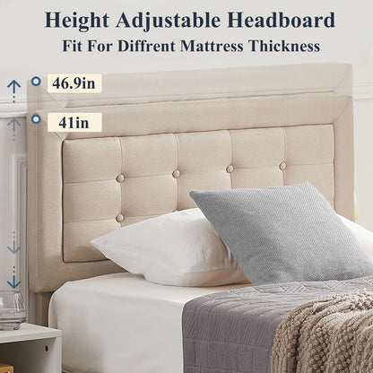 Base de cama tapizada VECELO con cabecero de altura ajustable