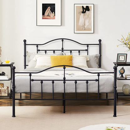 VECELO Classical Black Bed Frame Metal Platform Mattress Foundation with Headboard & Footboard
