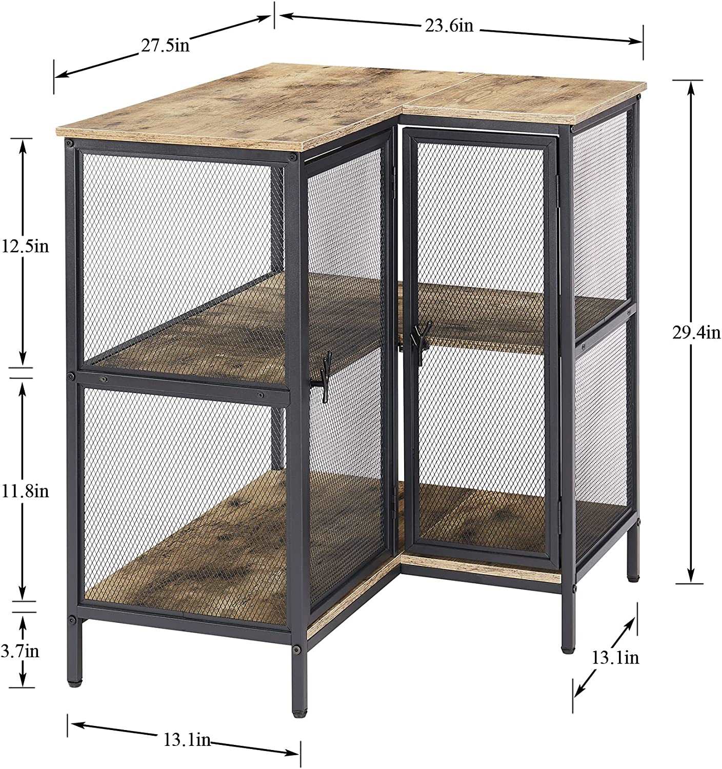 VECELO 3 Tier Corner Cabinet with Doors and Storage Shelves, Industrial TV Multipurpose Free-Standing Table