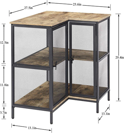 VECELO 3 Tier Corner Cabinet with Doors and Storage Shelves, Industrial TV Multipurpose Free-Standing Table