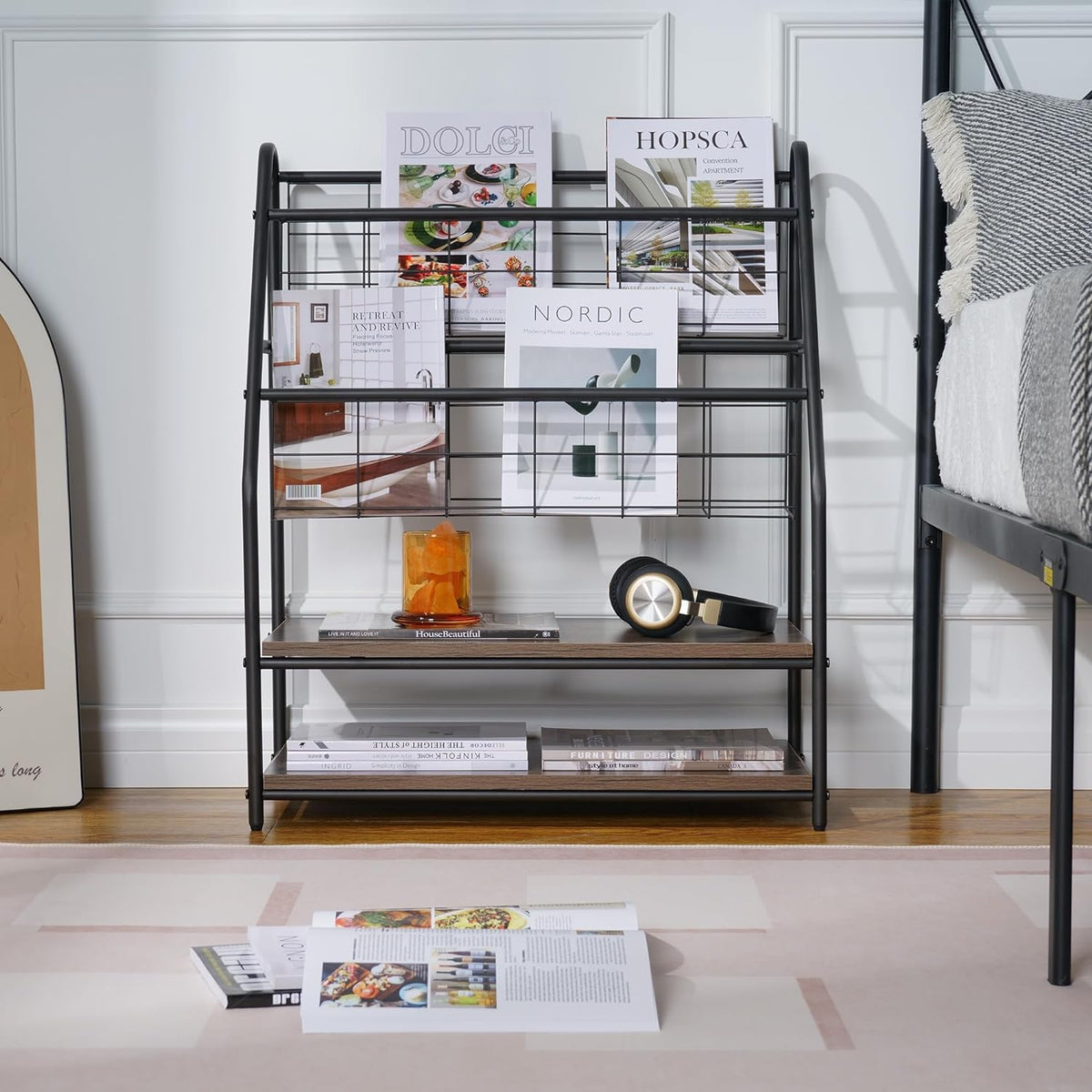 VECELO Zeitungsständer, 2-stufiges Metallregal Prospekthalter