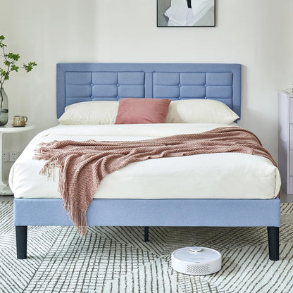 Base de cama tapizada VECELO con cabecero de altura ajustable