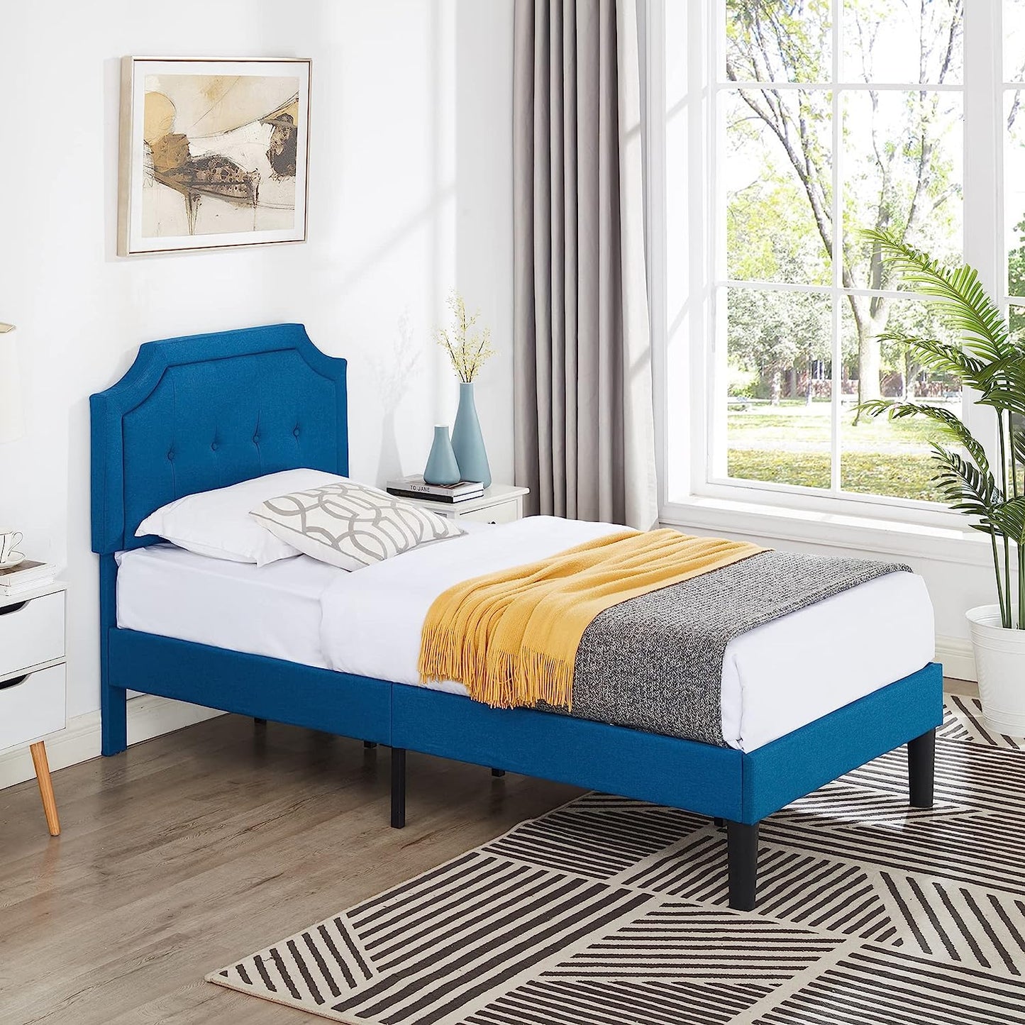 VECELO Premium Upholstered Platform Bed Diamond Stitched Panel Headboard