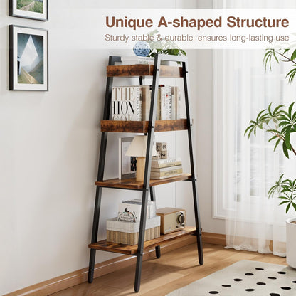 VECELO Ladder Shelf/Display Shelf 4 Tier Storage Bookcase Rack Wood & Steel