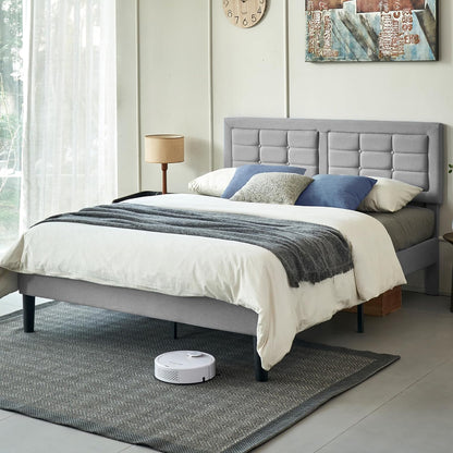 Base de cama tapizada VECELO con cabecero de altura ajustable