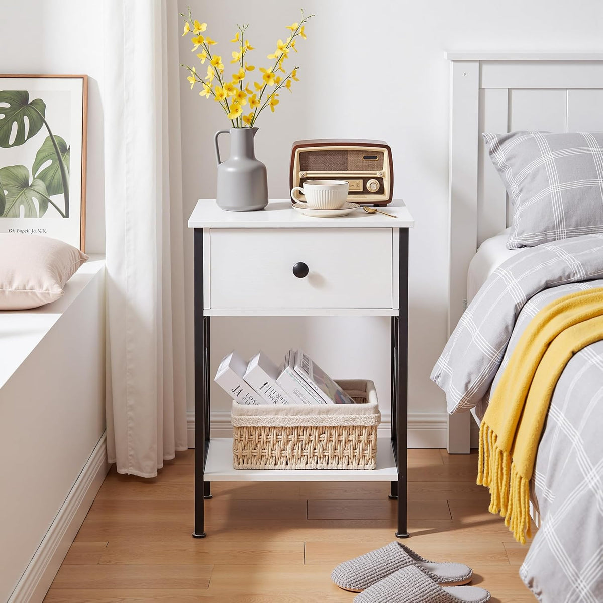 VECELO Versatile Nightstand X-Design End Side Table with Bin Drawer, 1 pack/2packs