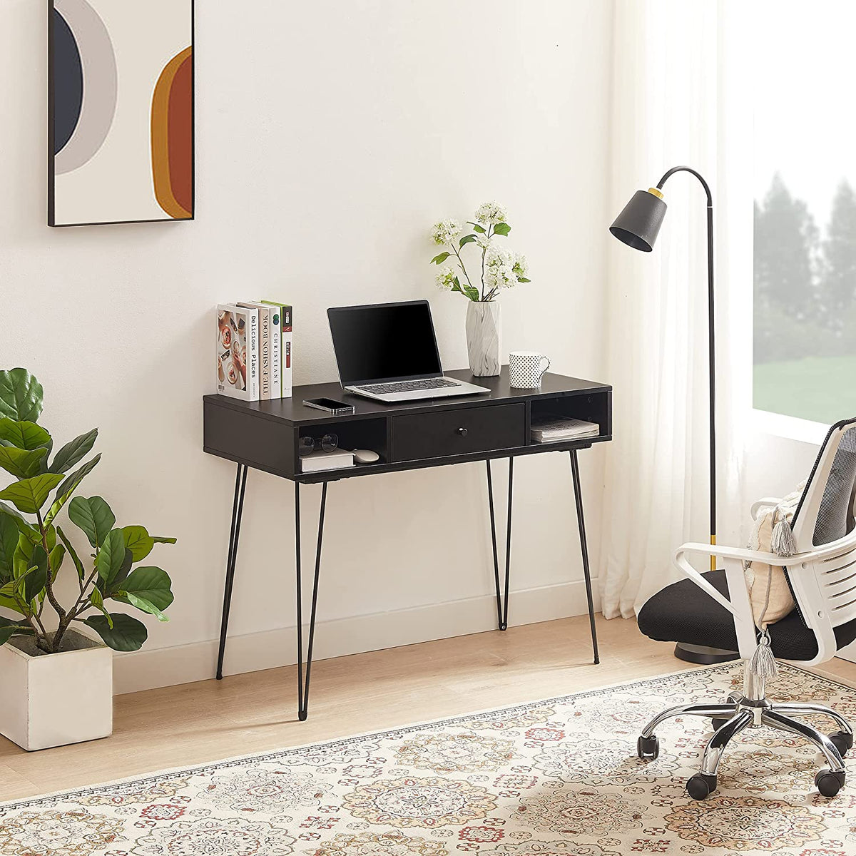 VECELO 39.3" Home Office Work Table with Drawers Computer Desk