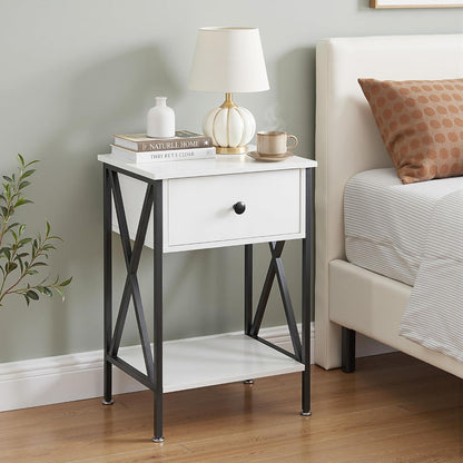 VECELO Versatile Nightstand X-Design End Side Table with Bin Drawer, 1 pack/2packs