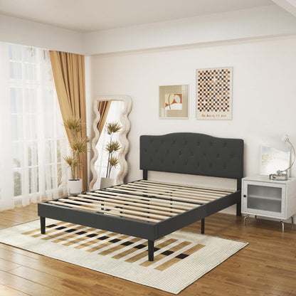 VECELO Classic Upholstered Platform Bed Frame with Diamond Stitched Cloth