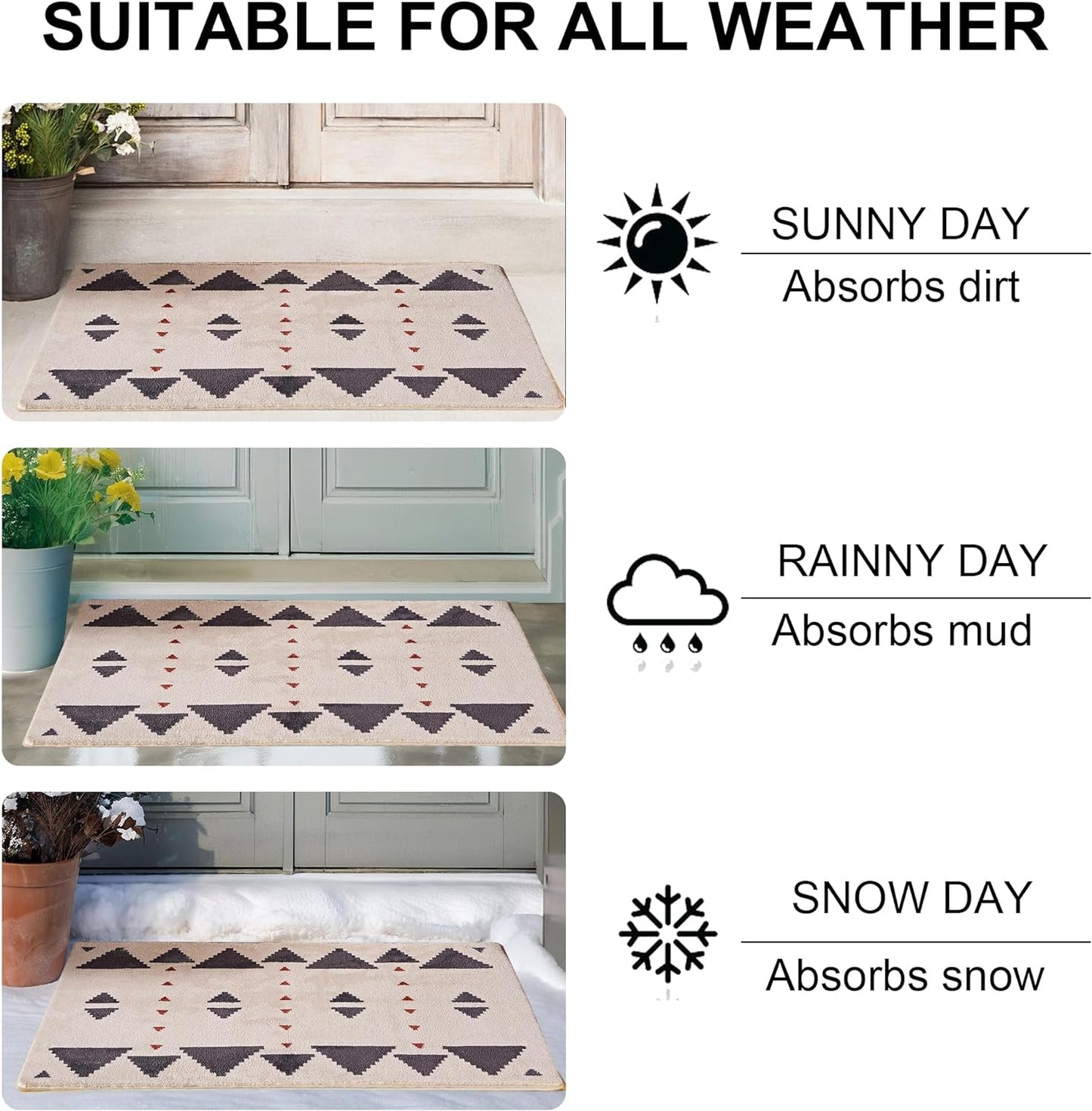 VECELO Outdoor Front Door Mat Outside Entrance, Low-Profile Welcome Mat