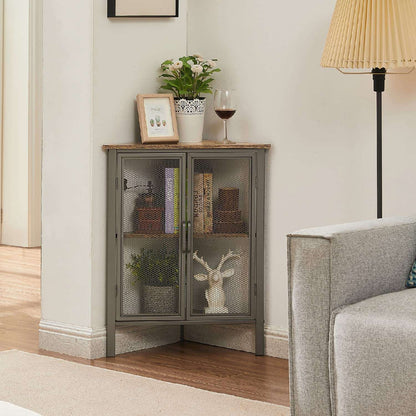 VECELO 3 Tier Corner Cabinet Shelf Display Rack with Grid Doors