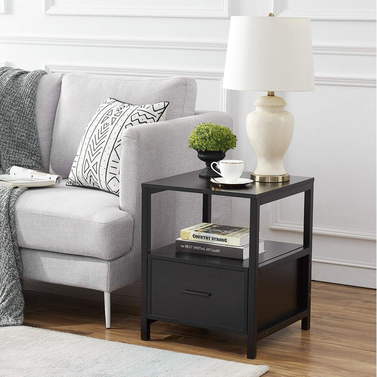 VECELO Nightstand Modern Square End Side Table, 1 Pack/2 Packs