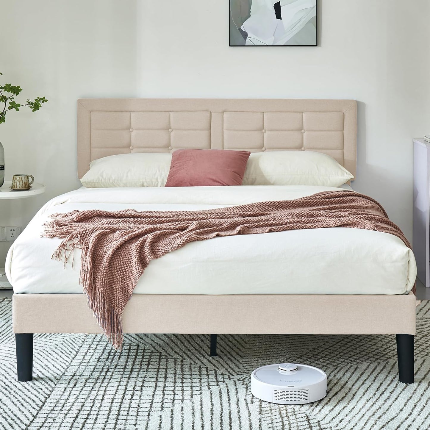 Base de cama tapizada VECELO con cabecero de altura ajustable