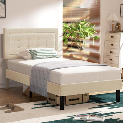 Base de cama tapizada VECELO con cabecero de altura ajustable
