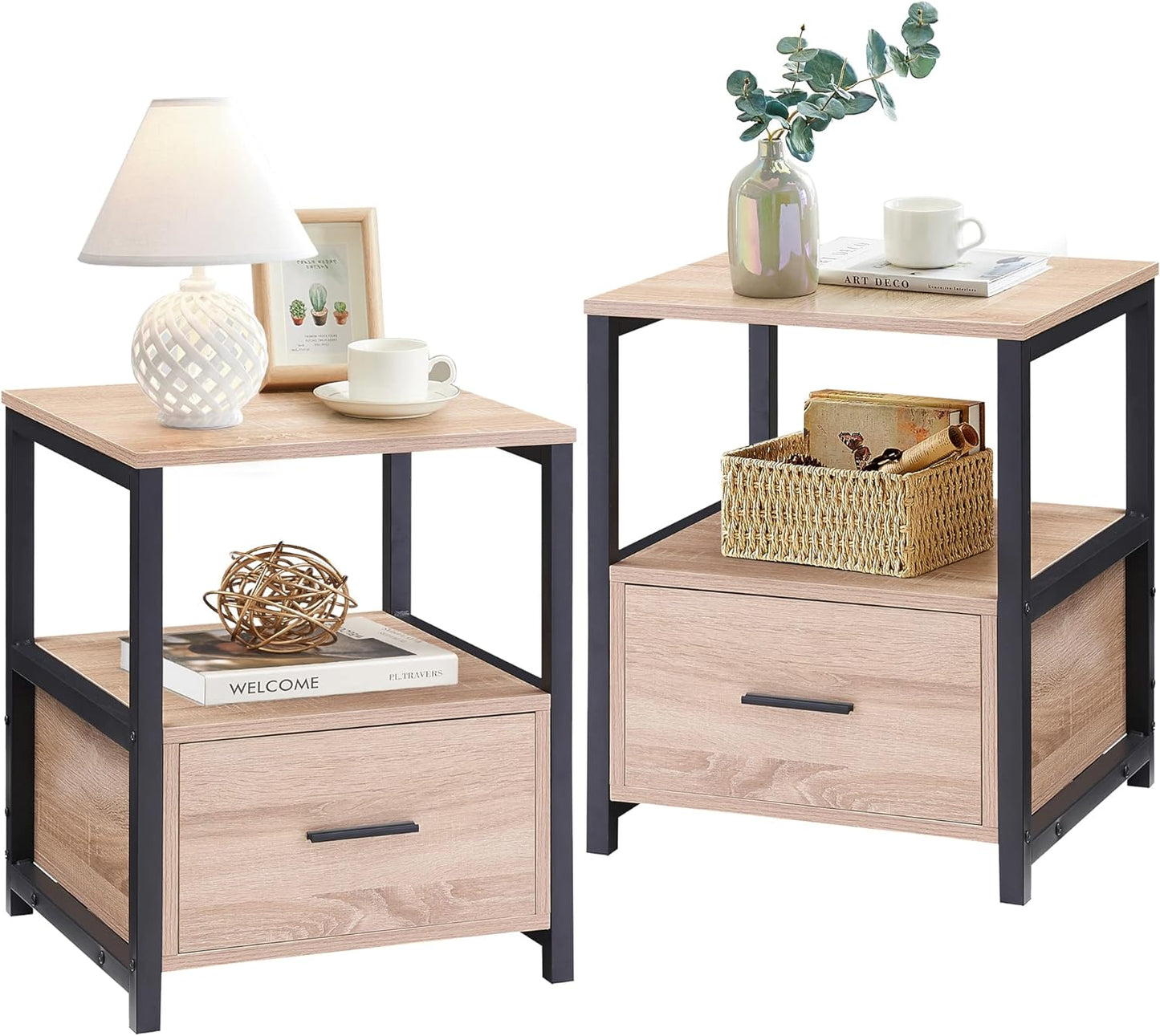 VECELO Nightstand Modern Square End Side Table, 1 Pack/2 Packs