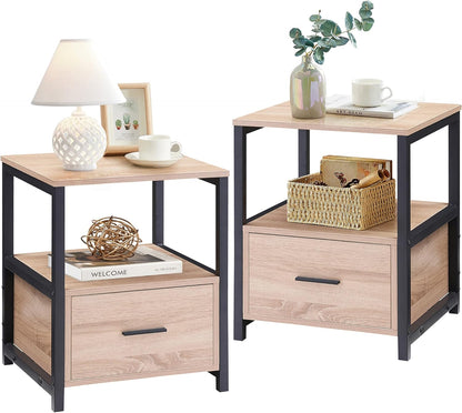 VECELO Nightstand Modern Square End Side Table, 1 Pack/2 Packs
