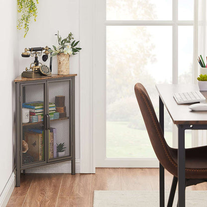 VECELO 3 Tier Corner Cabinet Shelf Display Rack with Grid Doors