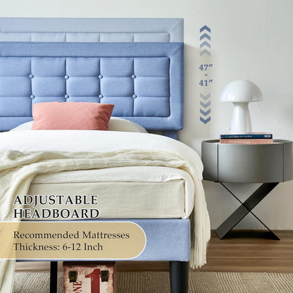 Base de cama tapizada VECELO con cabecero de altura ajustable