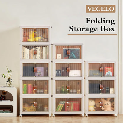 VECELO 16 Gal Stackable Storage Bins with Lid,Plastic Collapsible Storage Cabinet