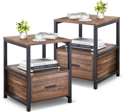 VECELO Nightstand Modern Square End Side Table, 1 Pack/2 Packs