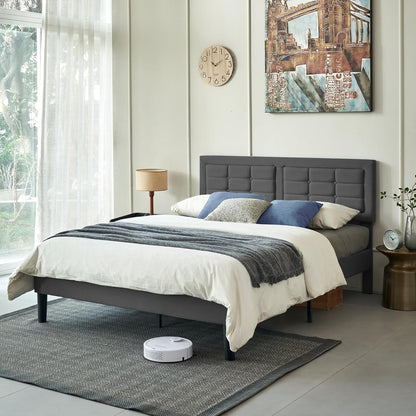 Base de cama tapizada VECELO con cabecero de altura ajustable