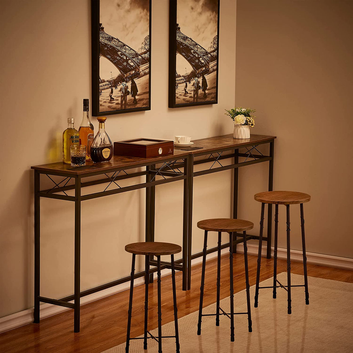 VECELO Extra Long Narrow Sofa/Console Table with Charging Station & Power Outlet and USB Ports
