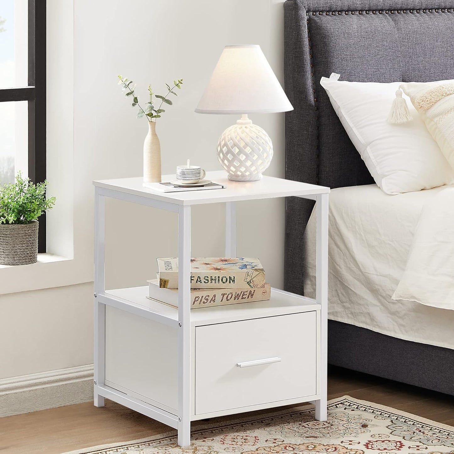 VECELO Nightstand Modern Square End Side Table, 1 Pack/2 Packs