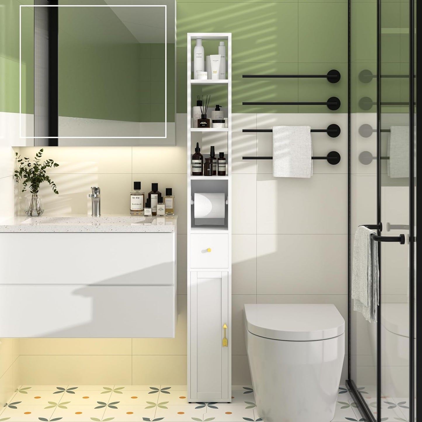 VECELO Tall Bathroom Cabinet with Adjustable Shelves