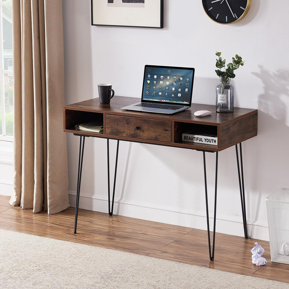 VECELO 39.3" Home Office Work Table with Drawers Computer Desk