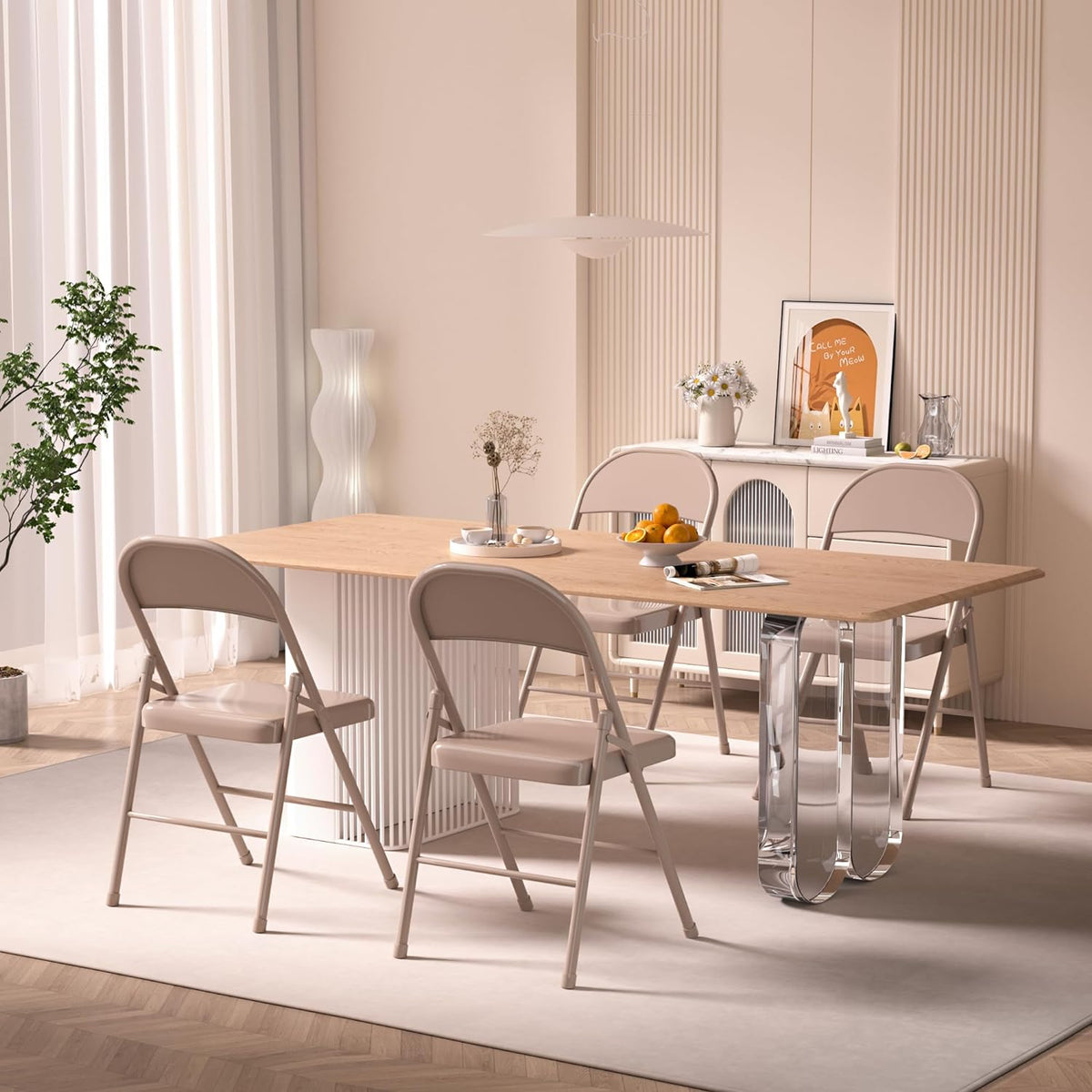 VECELO Metal Frame Steel Folding Mounted Chairs with Triple Braced & Double Hinged Back Set of 4