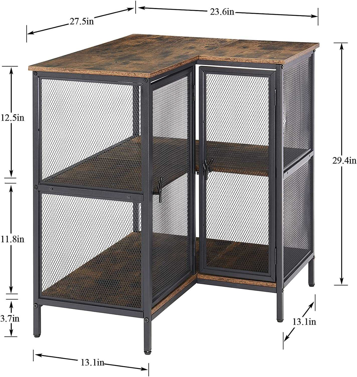 VECELO 3 Tier Corner Cabinet with Doors and Storage Shelves, Industrial TV Multipurpose Free-Standing Table