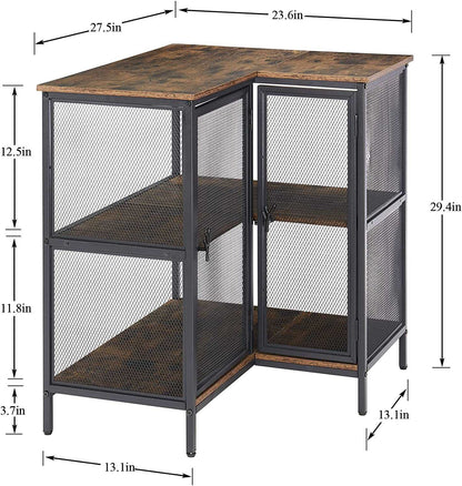 VECELO 3 Tier Corner Cabinet with Doors and Storage Shelves, Industrial TV Multipurpose Free-Standing Table