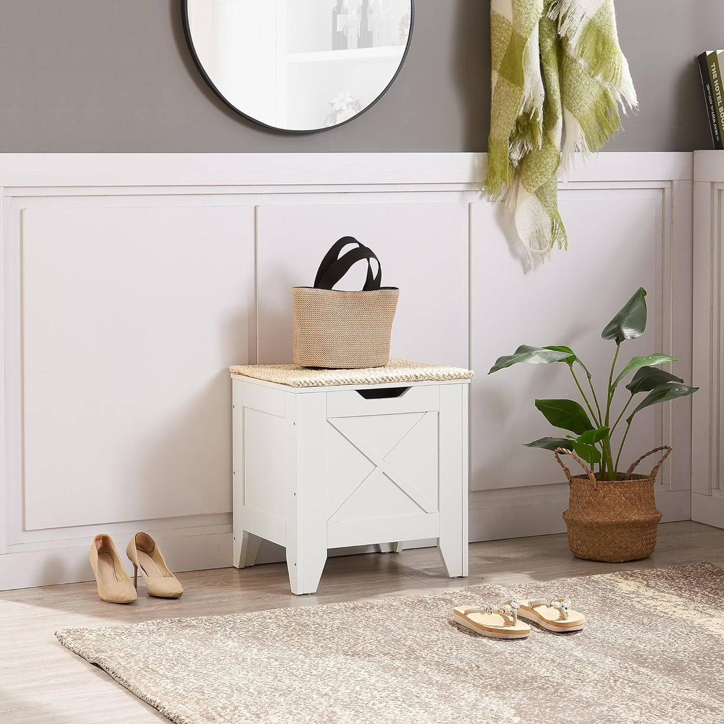 VECELO Modern Shoe Bench for Storage,Toy Chest Ottoman