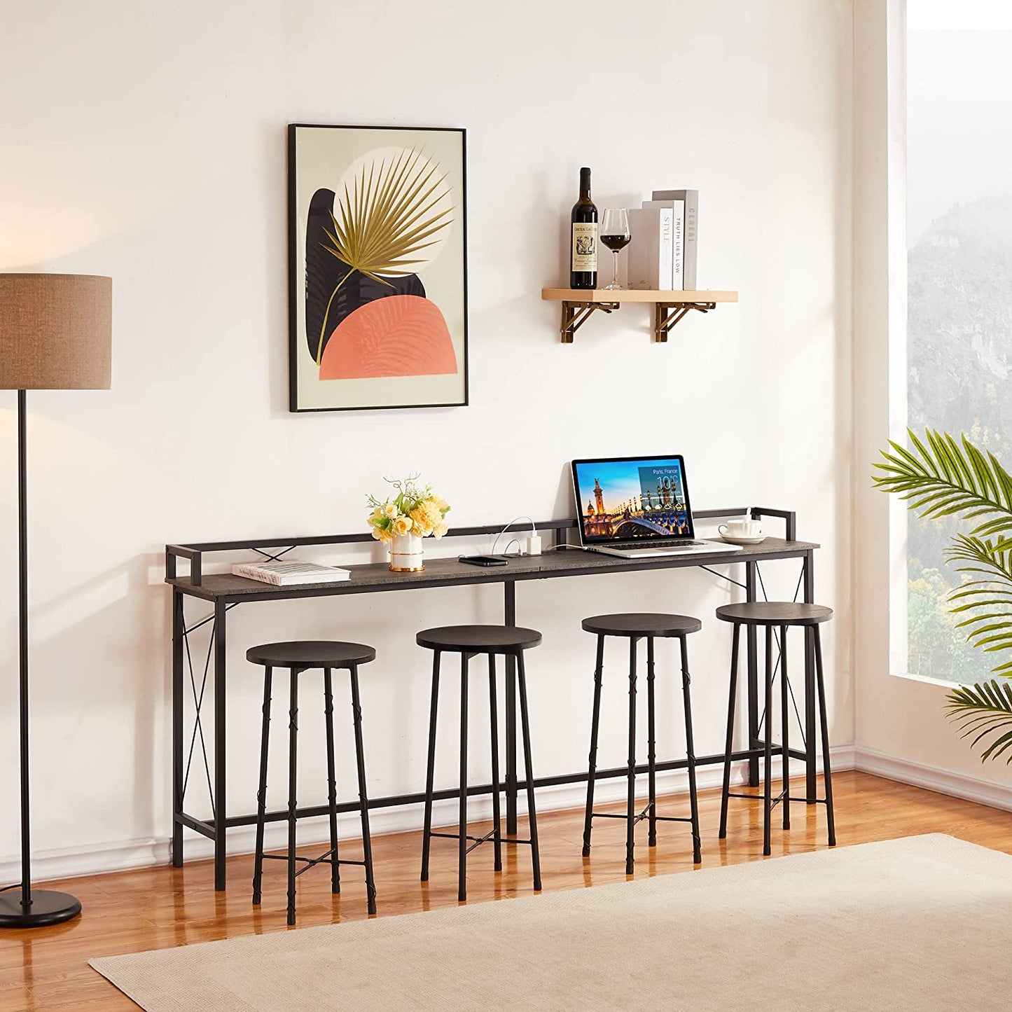 VECELO Mesa consola extra larga para recibidor, para detrás del sofá, estrecha, con toma de corriente y puertos USB