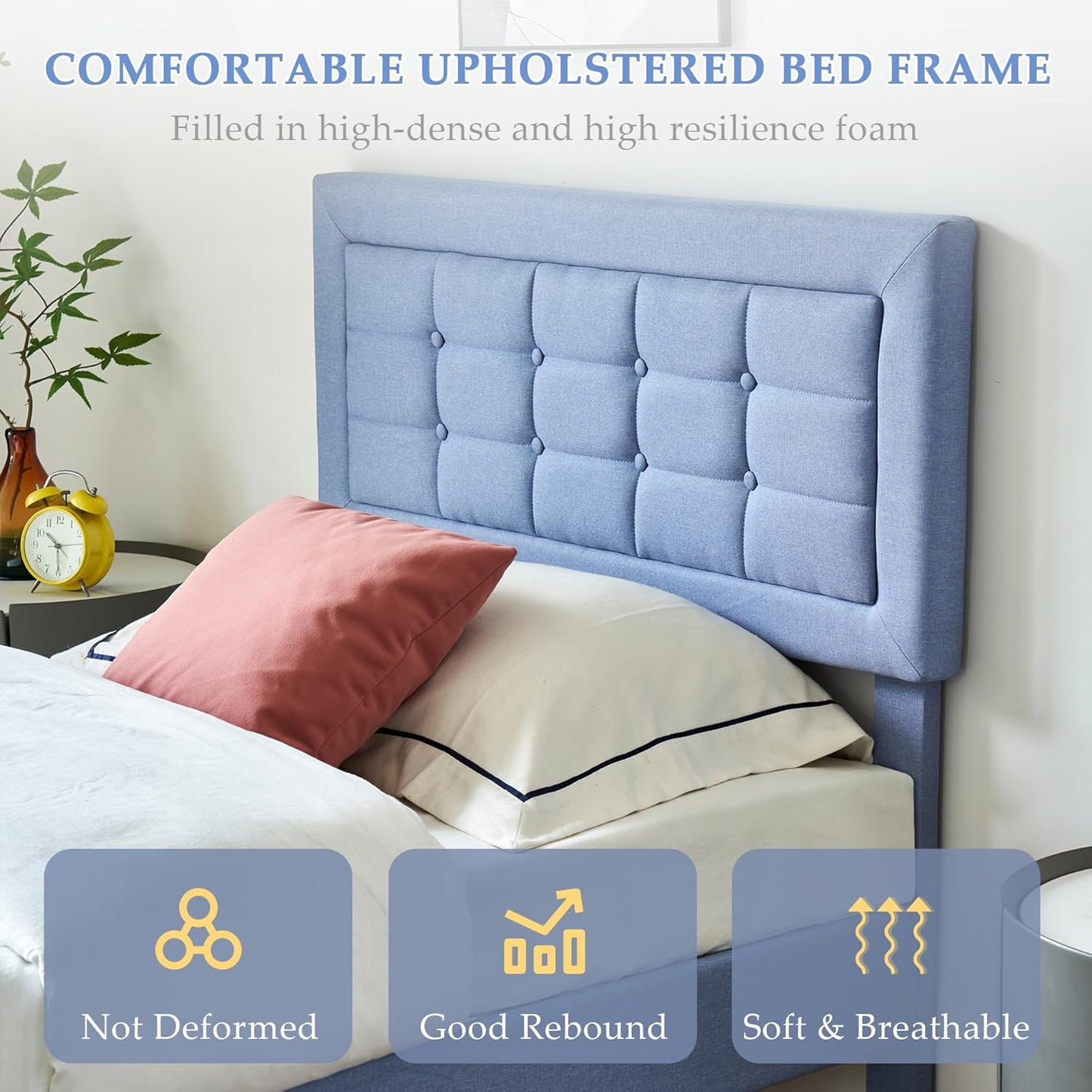 Base de cama tapizada VECELO con cabecero de altura ajustable