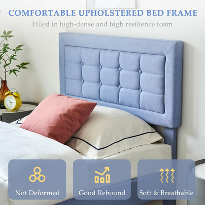 Base de cama tapizada VECELO con cabecero de altura ajustable