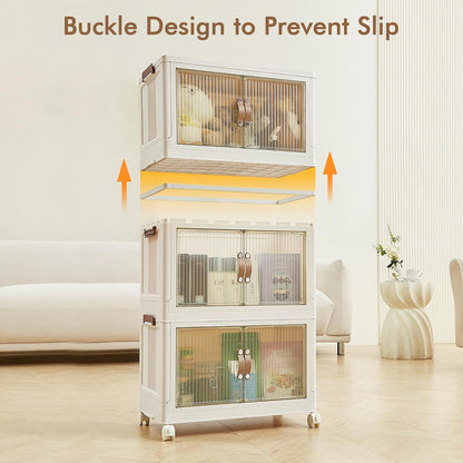 VECELO 16 Gal Stackable Storage Bins with Lid,Plastic Collapsible Storage Cabinet