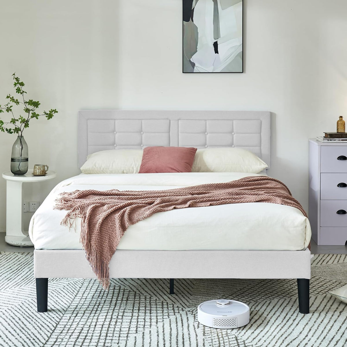 Base de cama tapizada VECELO con cabecero de altura ajustable