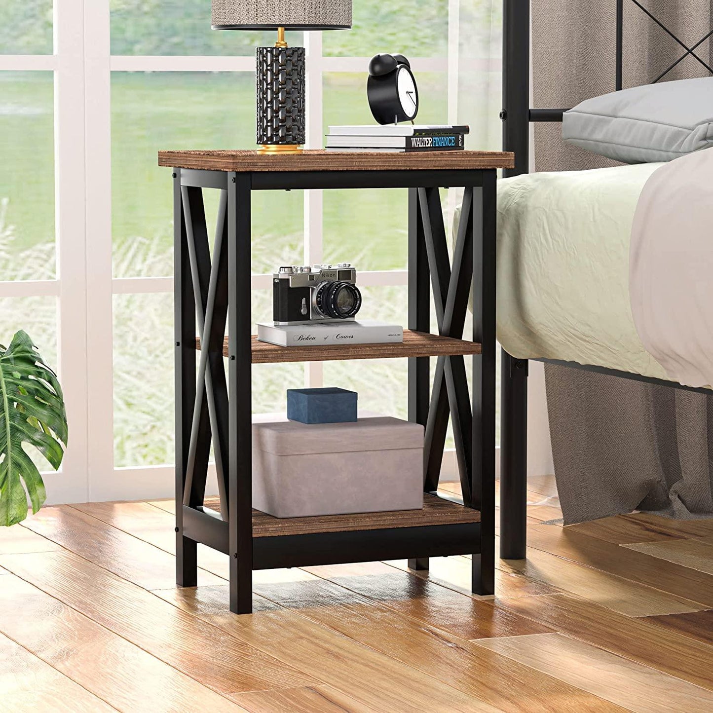 VECELO Modern Nightstand Side End Table with 3-Tiers Open Storage Shelf, 1 pack/2 packs